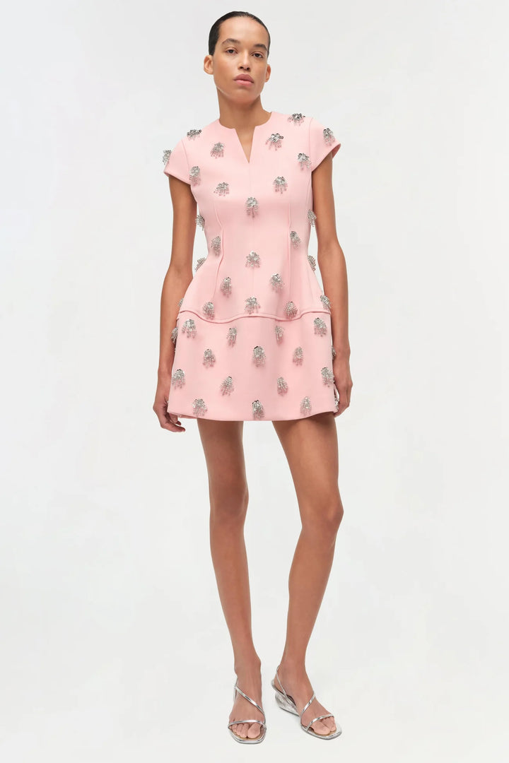 Bethanie Twill Embellished Mini Dress - Dusty Rose