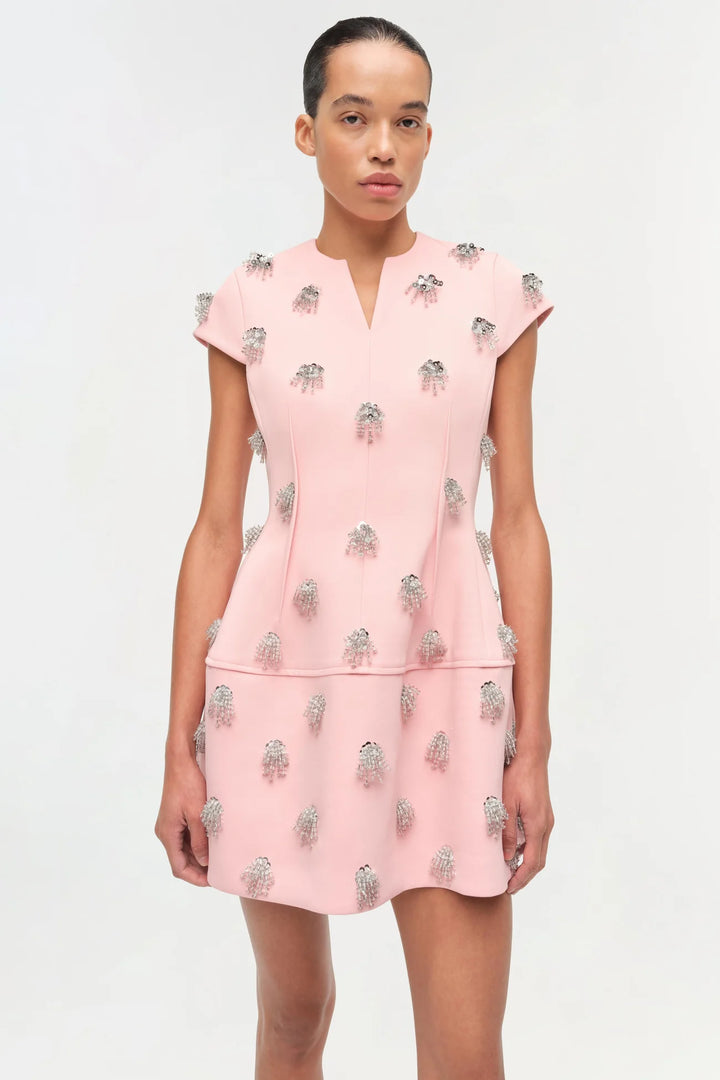 Bethanie Twill Embellished Mini Dress - Dusty Rose