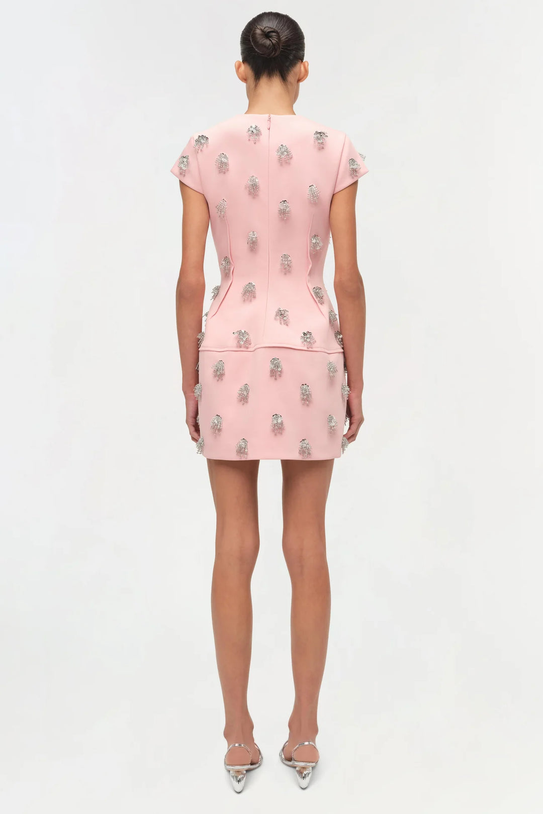 Bethanie Twill Embellished Mini Dress - Dusty Rose
