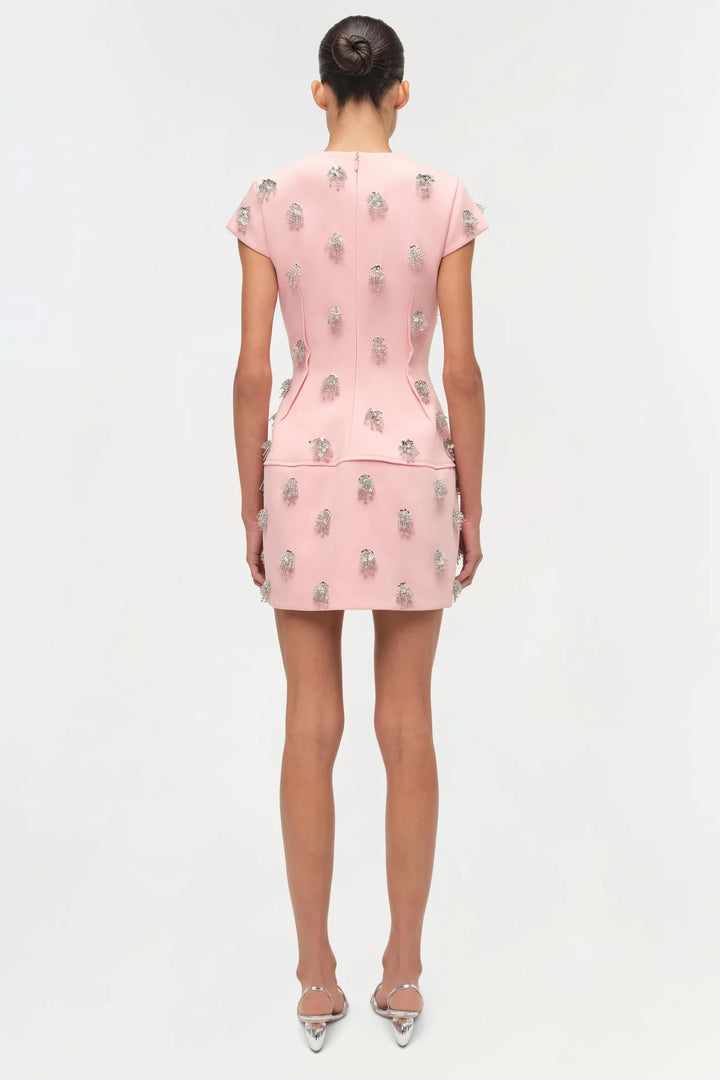 Bethanie Twill Embellished Mini Dress - Dusty Rose