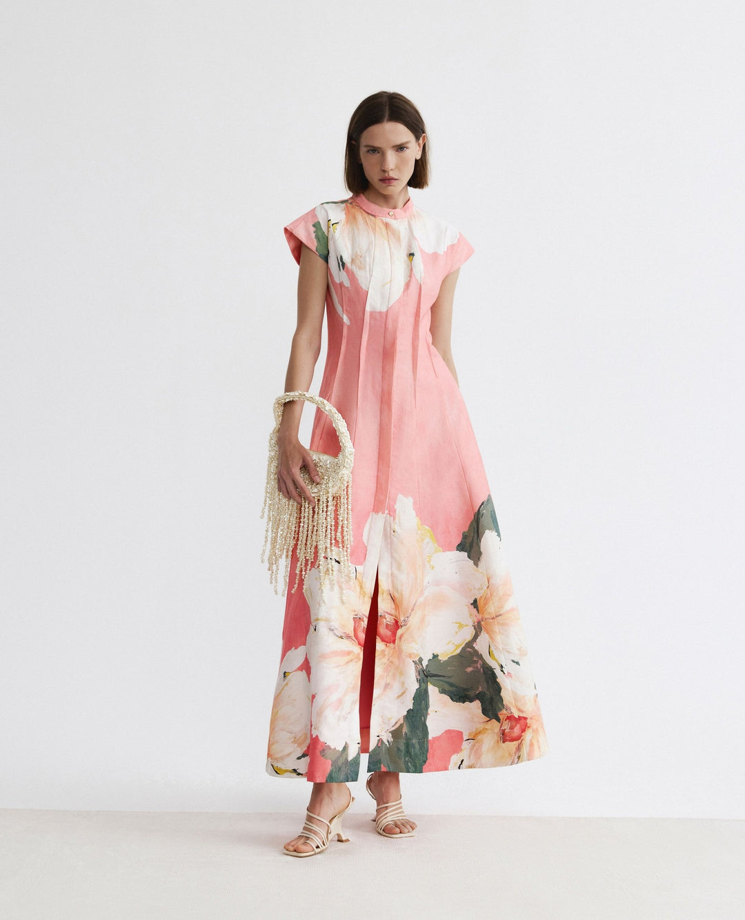 ivory chiffon strapless dress Ivory Sweetheart A Line Floral Chiffon Ruffled Formal Prom Dresses With Slit Ivory / 14 main image 1