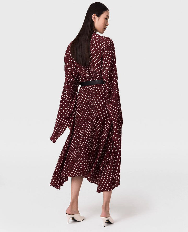 Tie-Neck Polka dot Dress - Wine