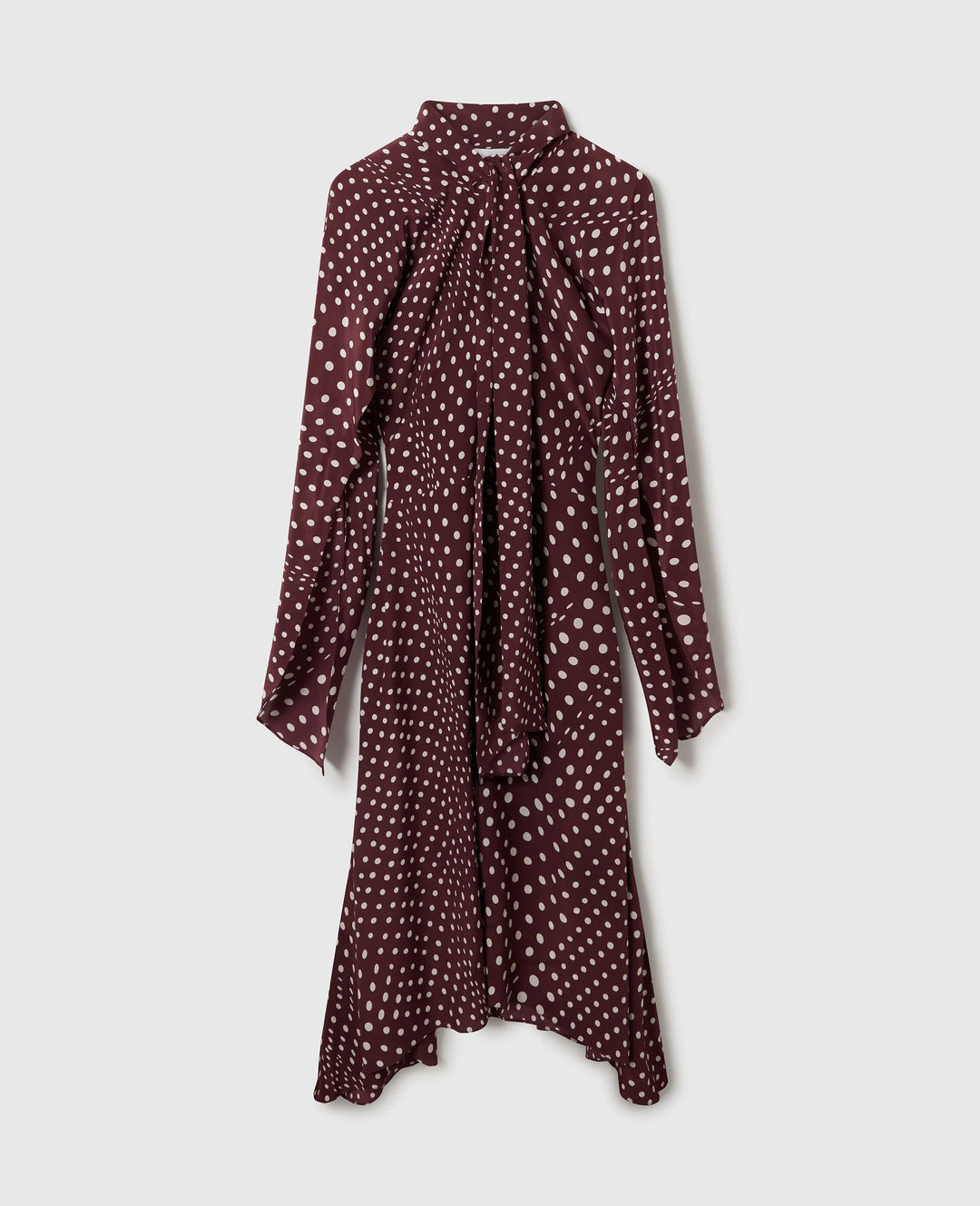 Tie-Neck Polka dot Dress - Wine