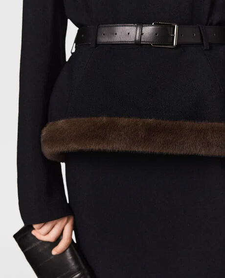 Faux Fur-Trim Midi Dress - Black