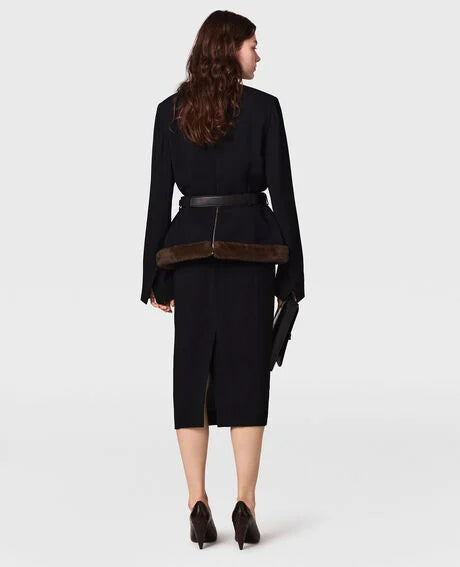 Faux Fur-Trim Midi Dress - Black