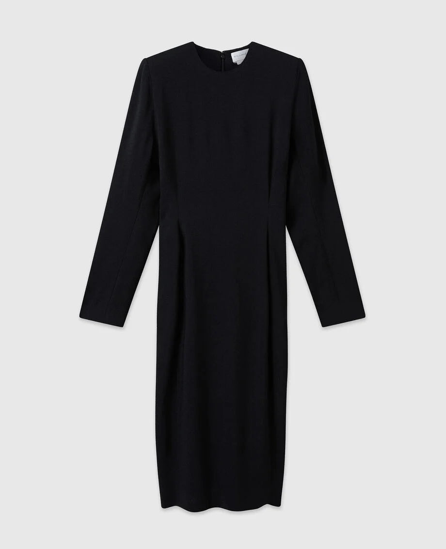 Faux Fur-Trim Midi Dress - Black