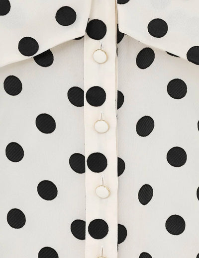 Pussybow Blouse - Cream/Black Dot