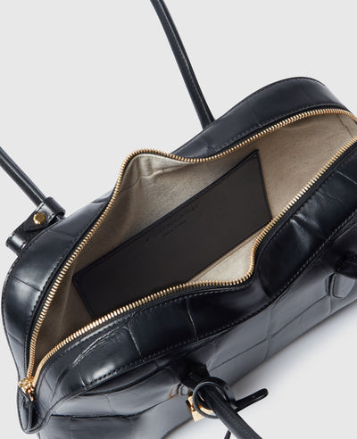 Ryder Crocodile-Embossed Shoulder Bag - Black