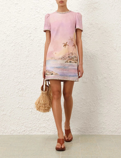 Dawning Embellished Mini Dress - Lilac Seascape