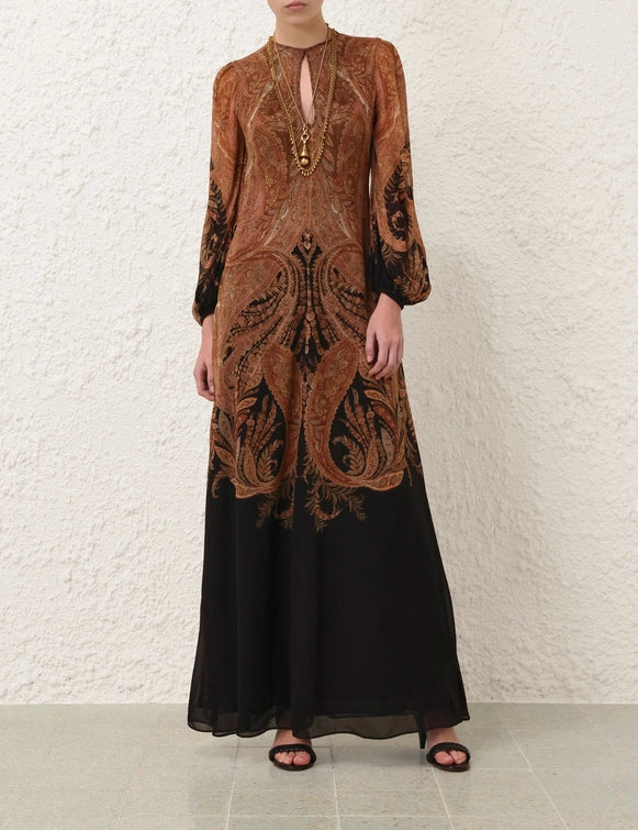 Hypnotic Caped Maxi Dress - Black Paisley