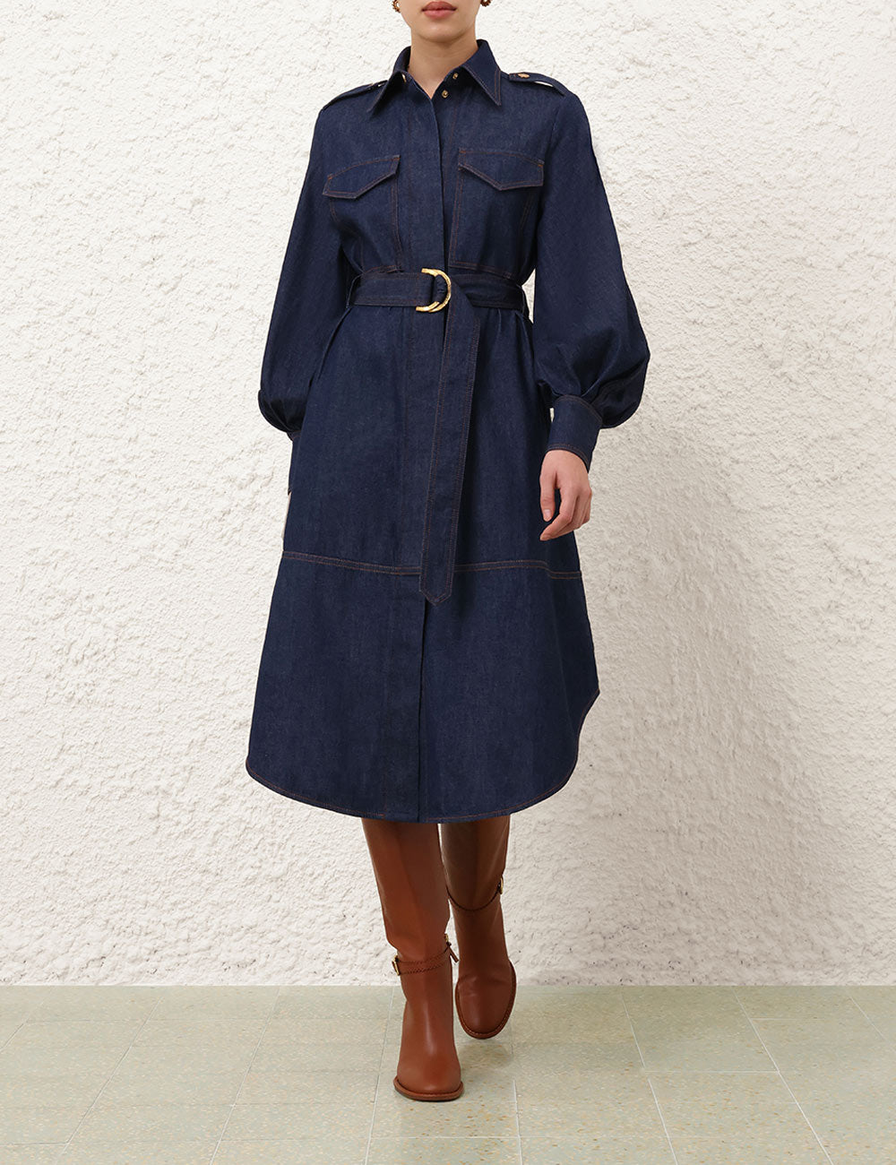 DENIM CARGO MIDI DRESS - Ink