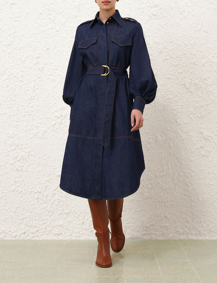 DENIM CARGO MIDI DRESS - Ink