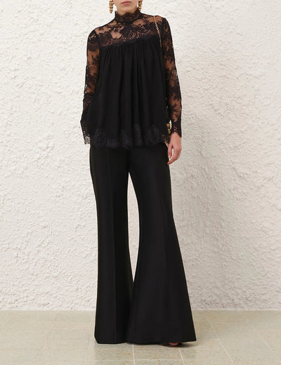 HYPNOTIC LACE YOKE TOP - Black