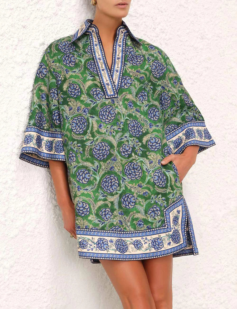 JUNIE TUNIC DRESS - Green Blue Floral