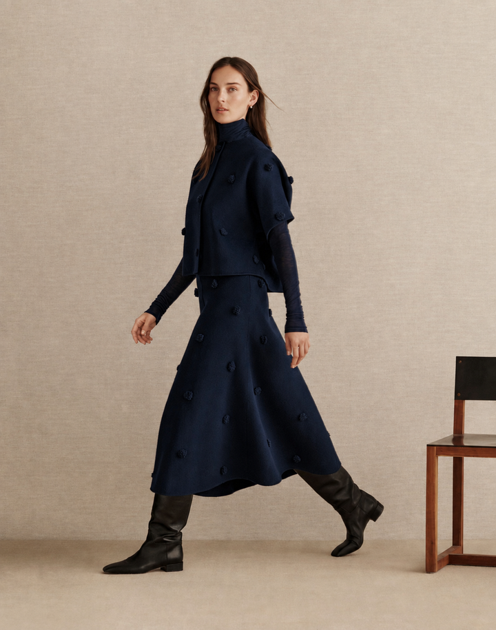 Fringe Pom Double-Face Skirt - Midnight