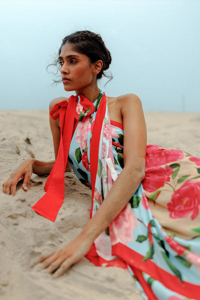 Three Panel Draped Skirt - Red Kingfisher Scarf Panel