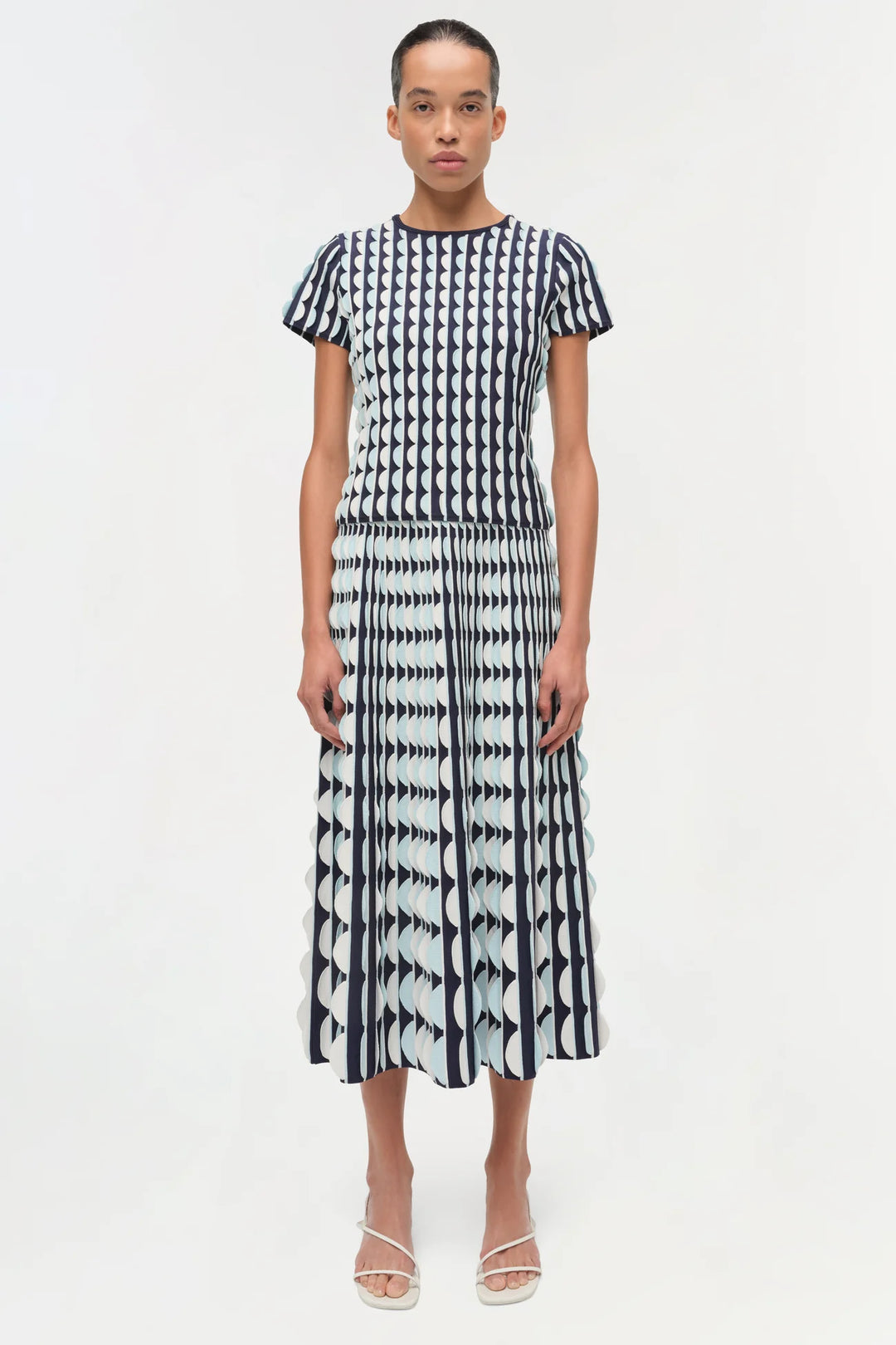 Kendra Scalloped Knit Top - Sky Multi