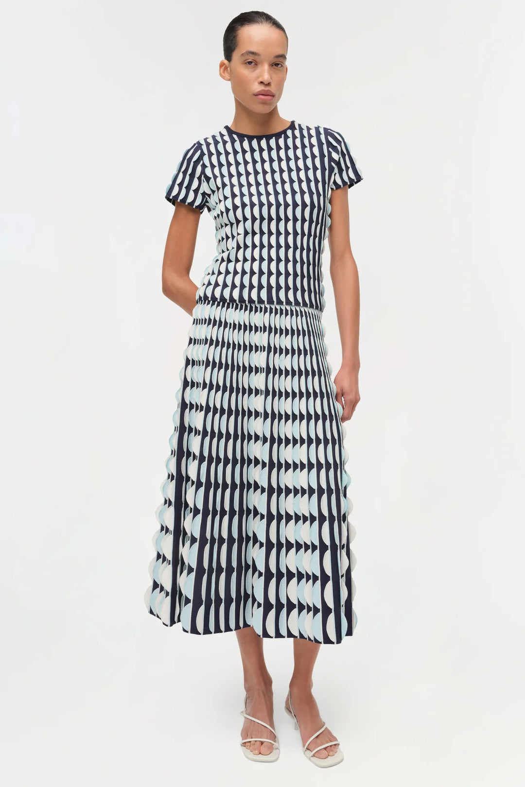 Kendra Scalloped Knit Top - Sky Multi