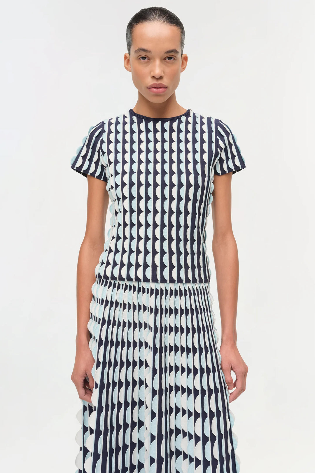 Kendra Scalloped Knit Top - Sky Multi