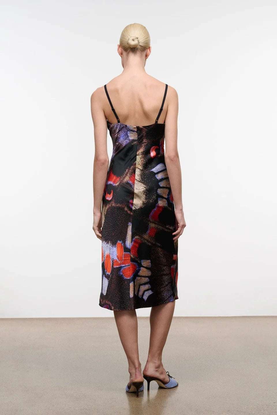 Evangeline Silk Midi Dress - Black Multi