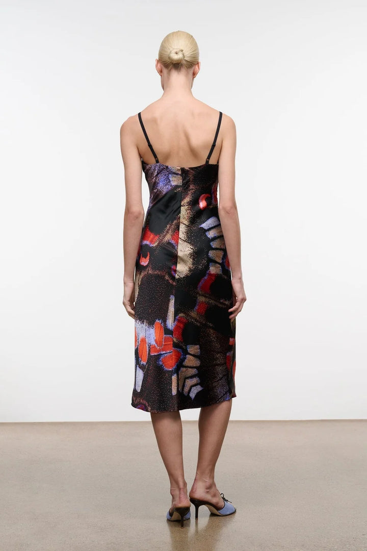 Evangeline Silk Midi Dress - Black Multi