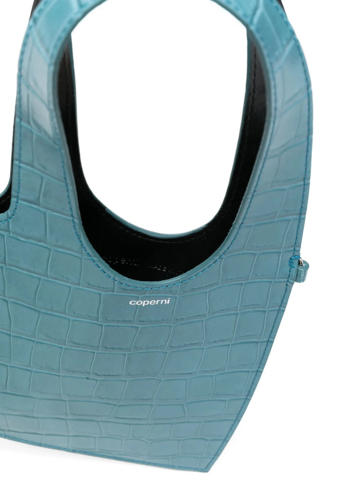 Croc-Embossed Top Handle Bag - Medium Blue