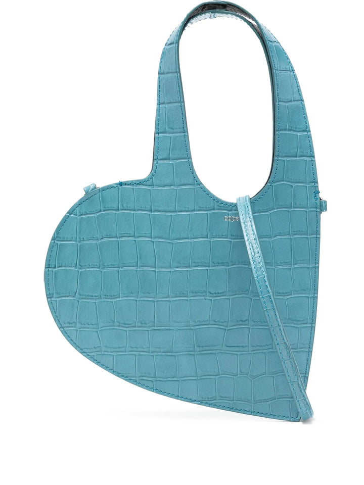 Croc-Embossed Top Handle Bag - Medium Blue