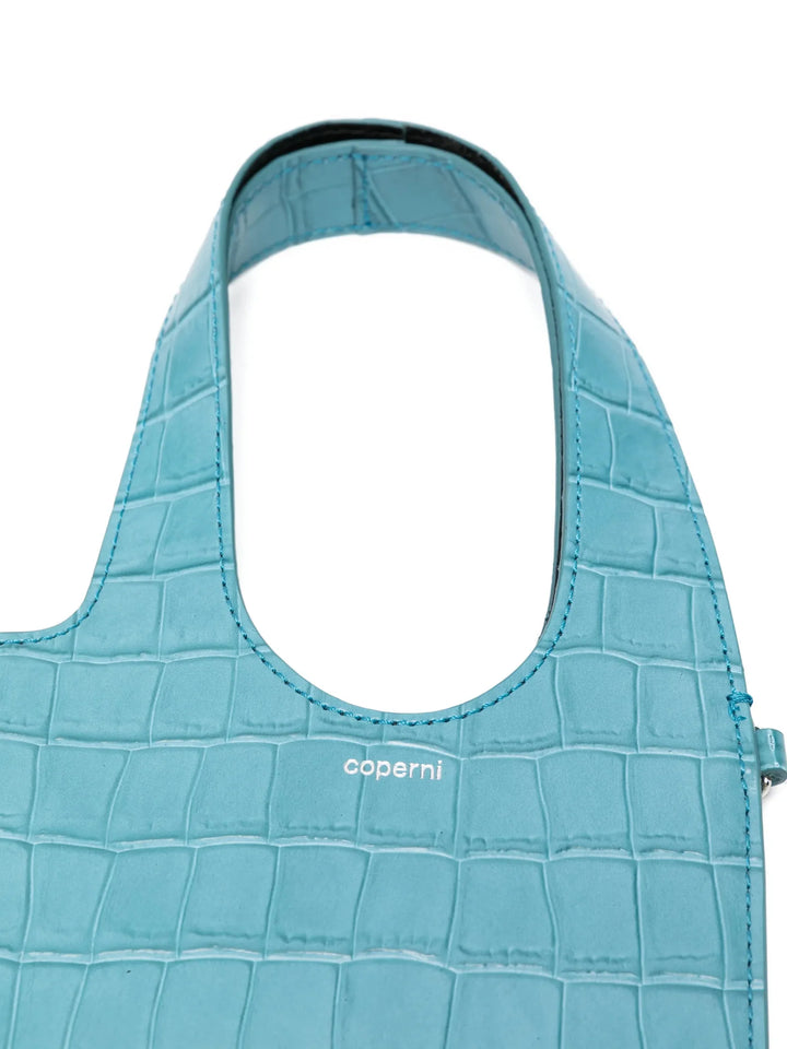 Croc-Embossed Top Handle Bag - Medium Blue