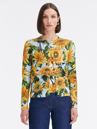 SUNFLOWER PRINTED CARDIGAN -Yellow/Soft Blue