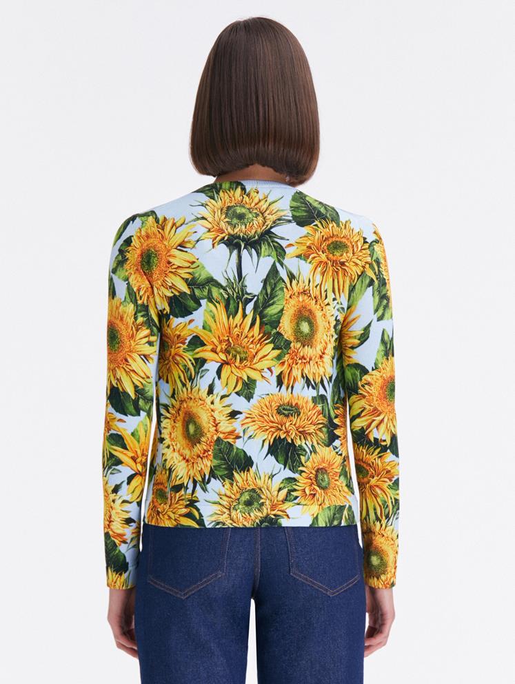 SUNFLOWER PRINTED CARDIGAN -Yellow/Soft Blue