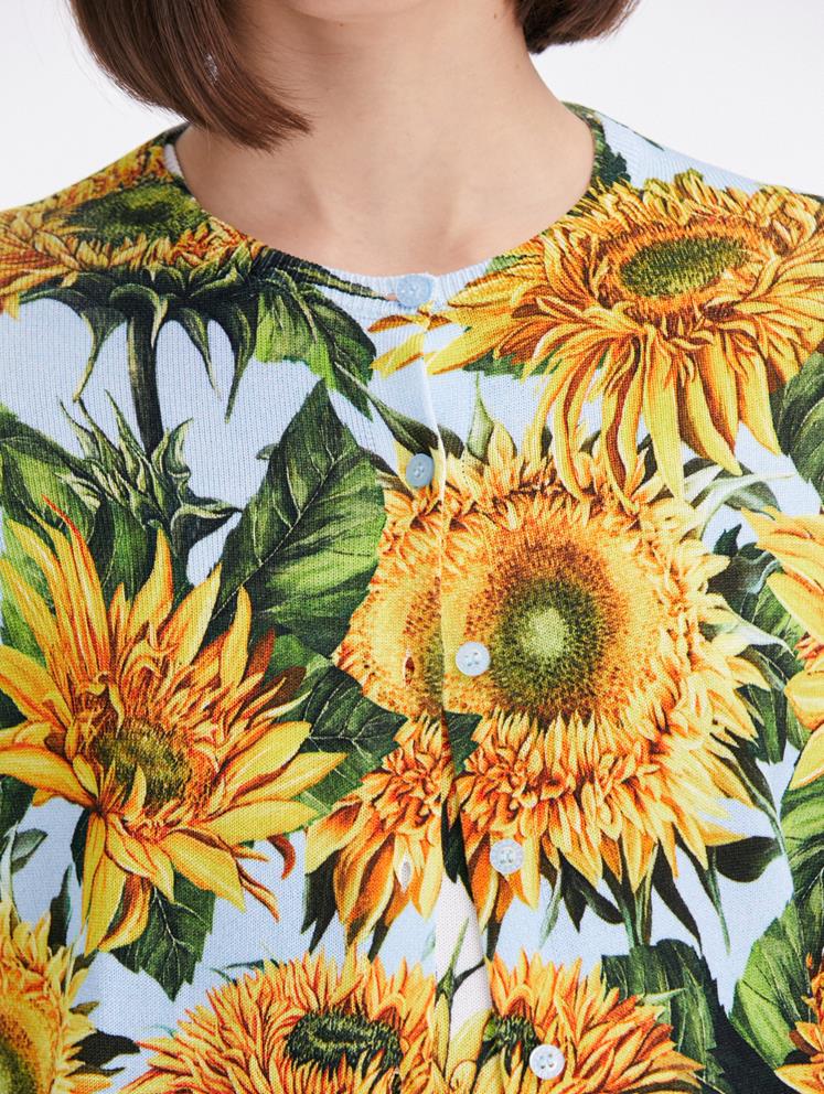 SUNFLOWER PRINTED CARDIGAN -Yellow/Soft Blue