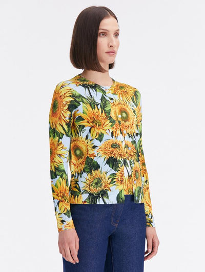 SUNFLOWER PRINTED CARDIGAN -Yellow/Soft Blue