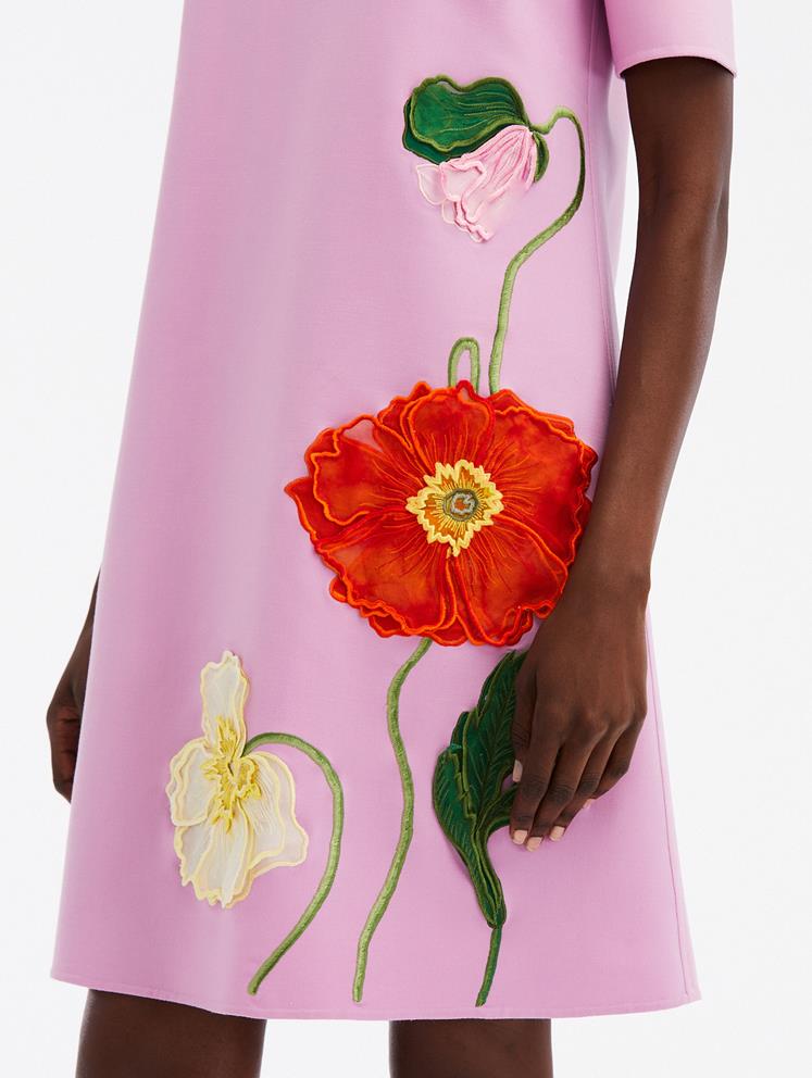 PAINTED POPPIES EMBROIDERED SHIFT DRESS - Lupine
