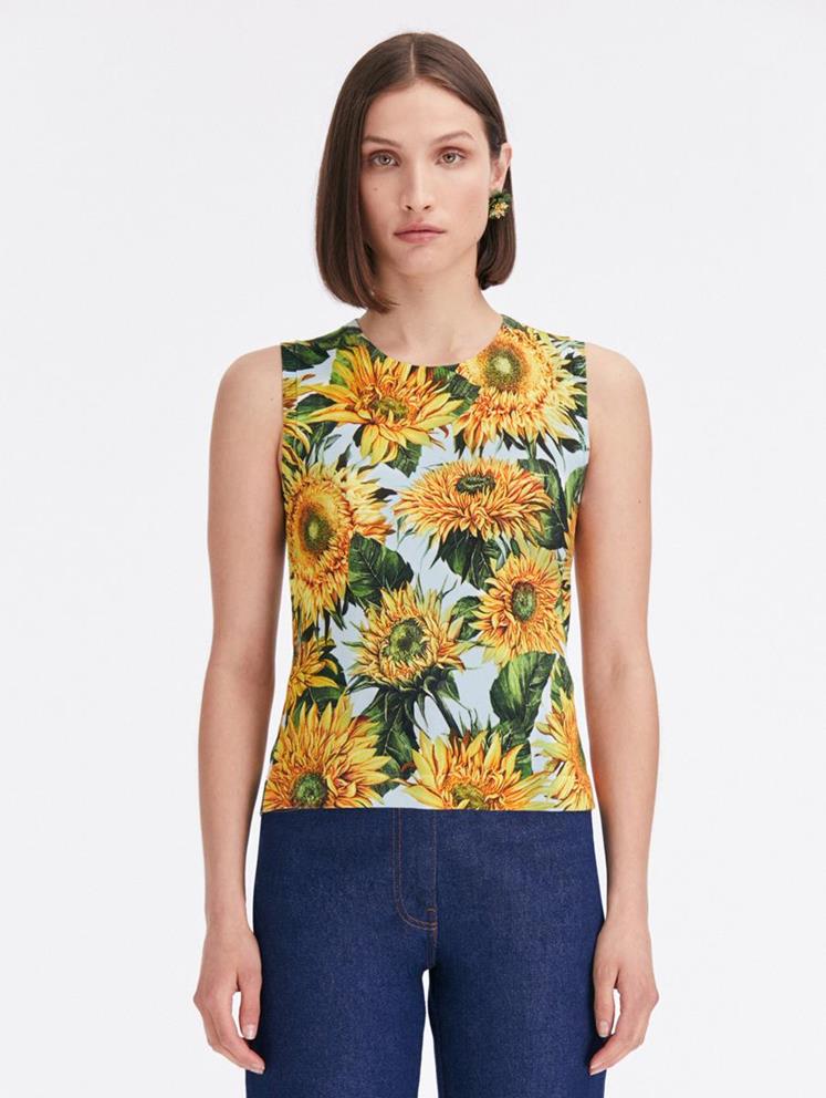 SUNFLOWER PRINTED TANK - Yellow/Soft Blue