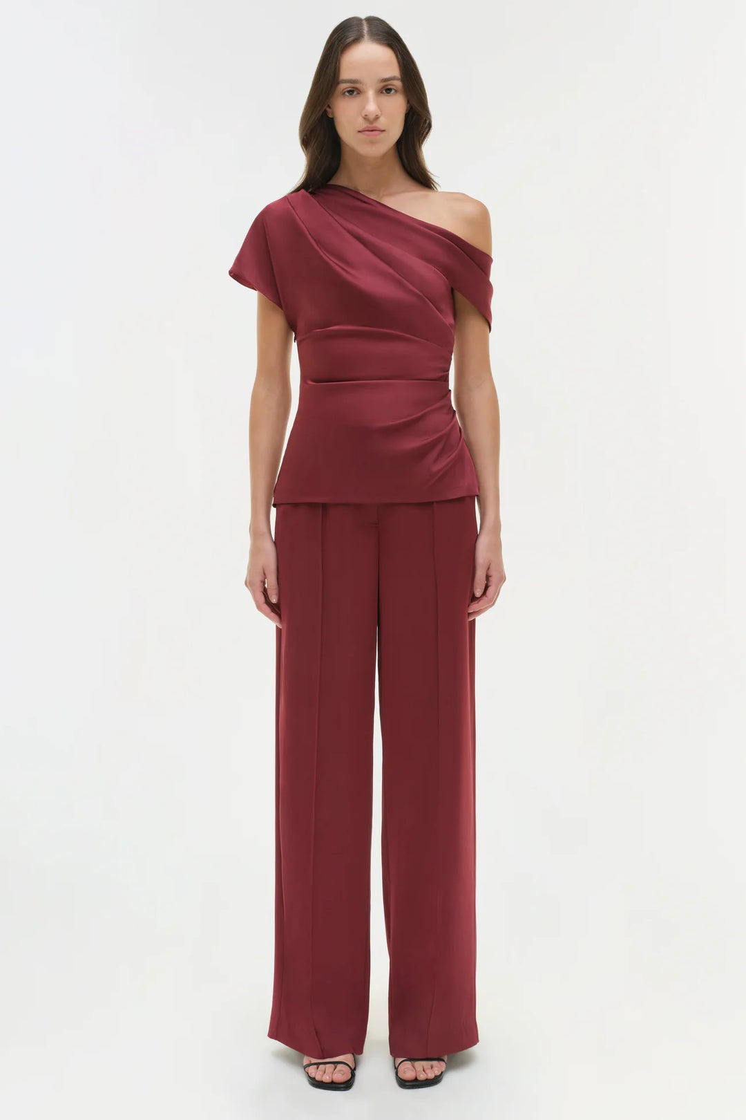 Phoebe Draped Satin Top - Cranberry