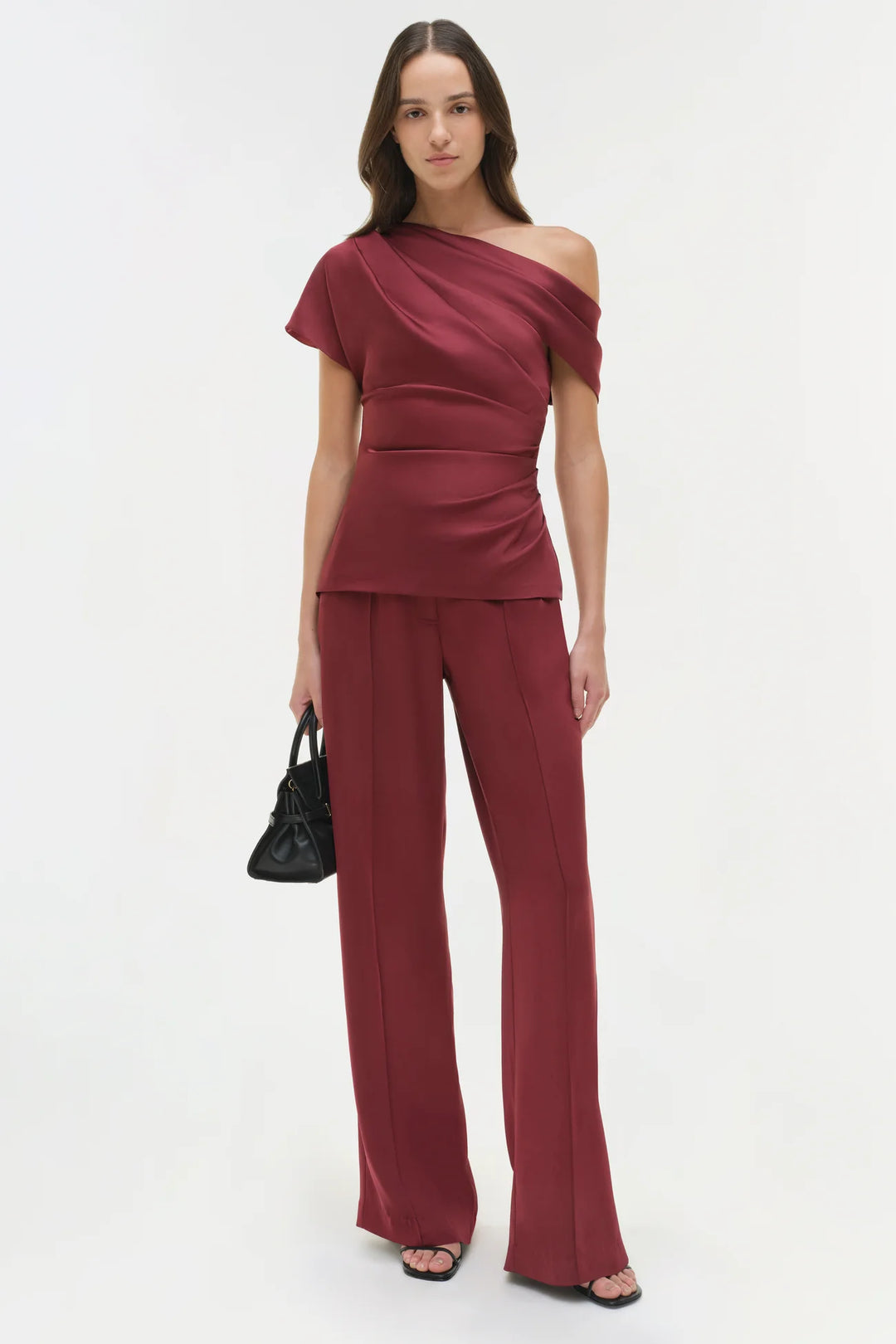 Phoebe Draped Satin Top - Cranberry