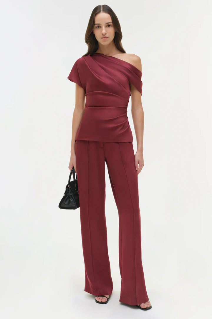 Phoebe Draped Satin Top - Cranberry