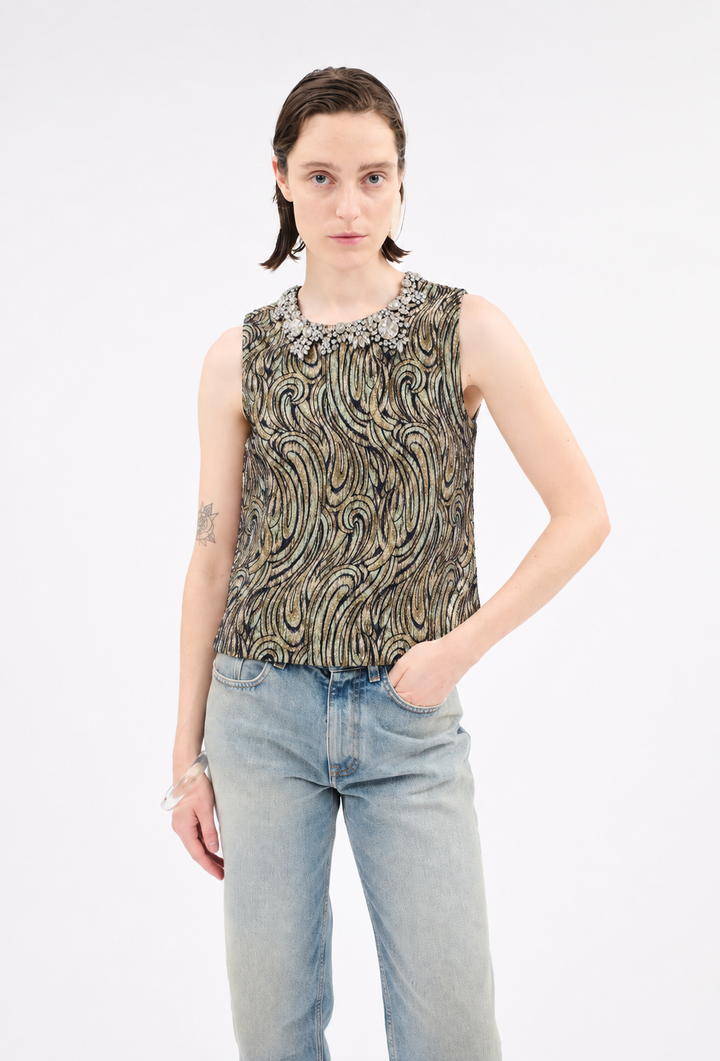 Paisley Waves Top in Greengold