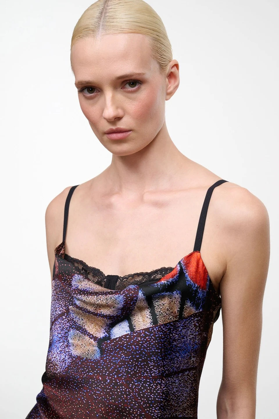 Evangeline Silk Midi Dress - Black Multi