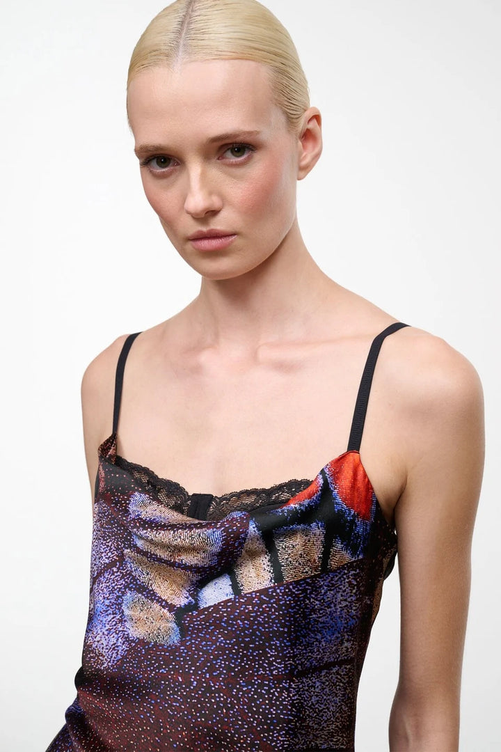 Evangeline Silk Midi Dress - Black Multi