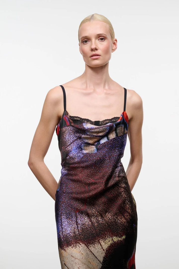 Evangeline Silk Midi Dress - Black Multi