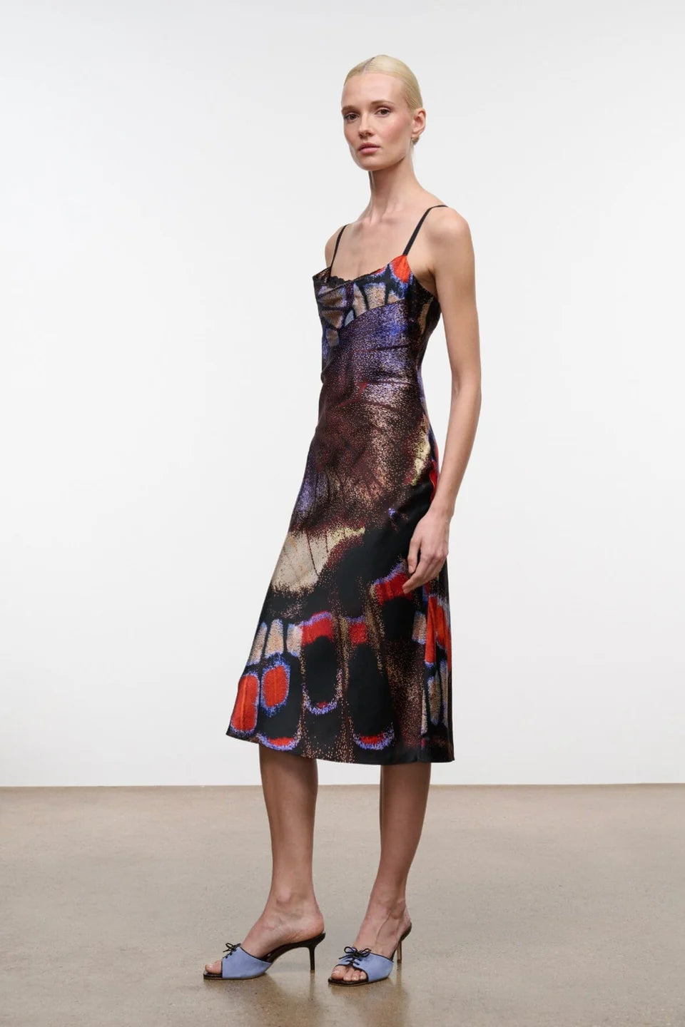 Evangeline Silk Midi Dress - Black Multi