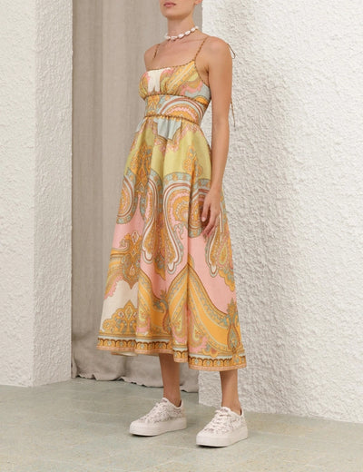 Maxine Picnic Midi Dress - Gold Paisley