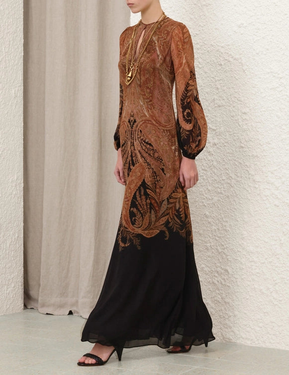 Hypnotic Caped Maxi Dress - Black Paisley