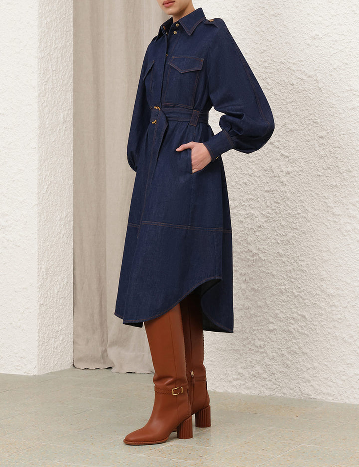 DENIM CARGO MIDI DRESS - Ink