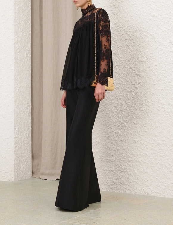 HYPNOTIC LACE YOKE TOP - Black