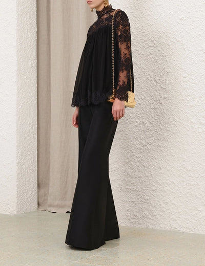 HYPNOTIC LACE YOKE TOP - Black