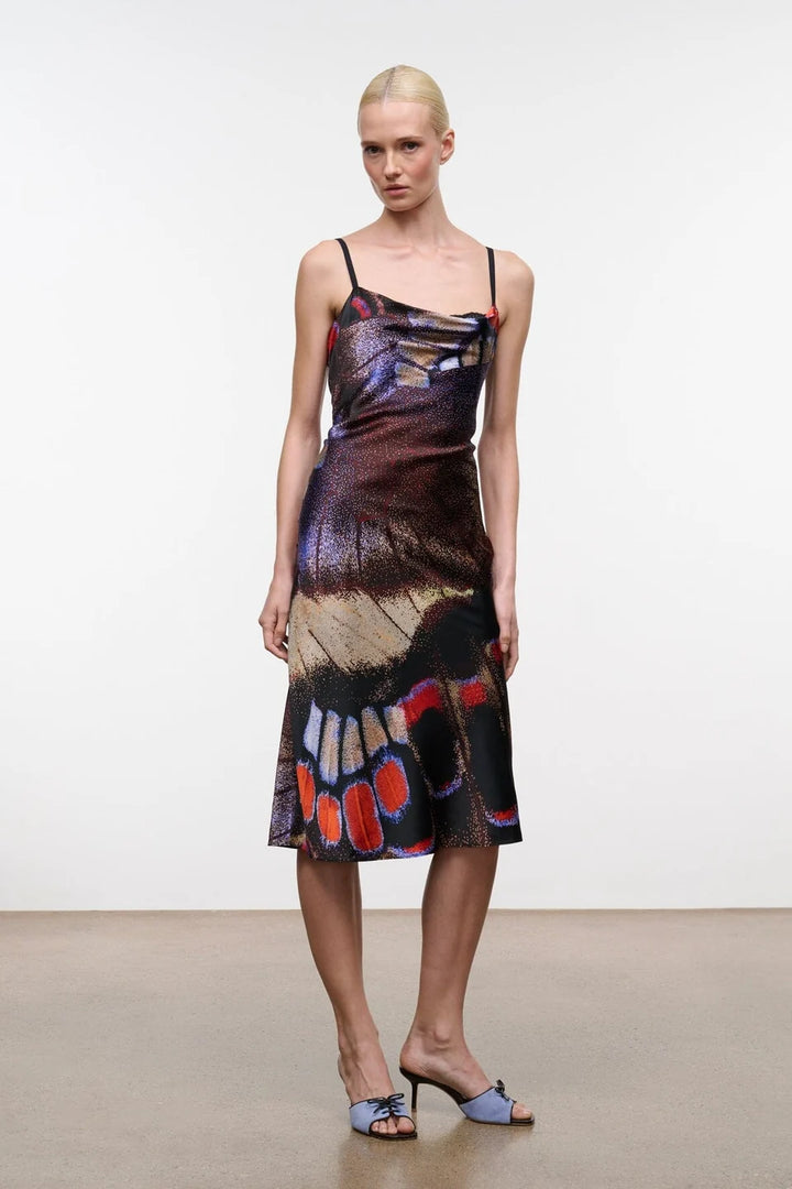 Evangeline Silk Midi Dress - Black Multi
