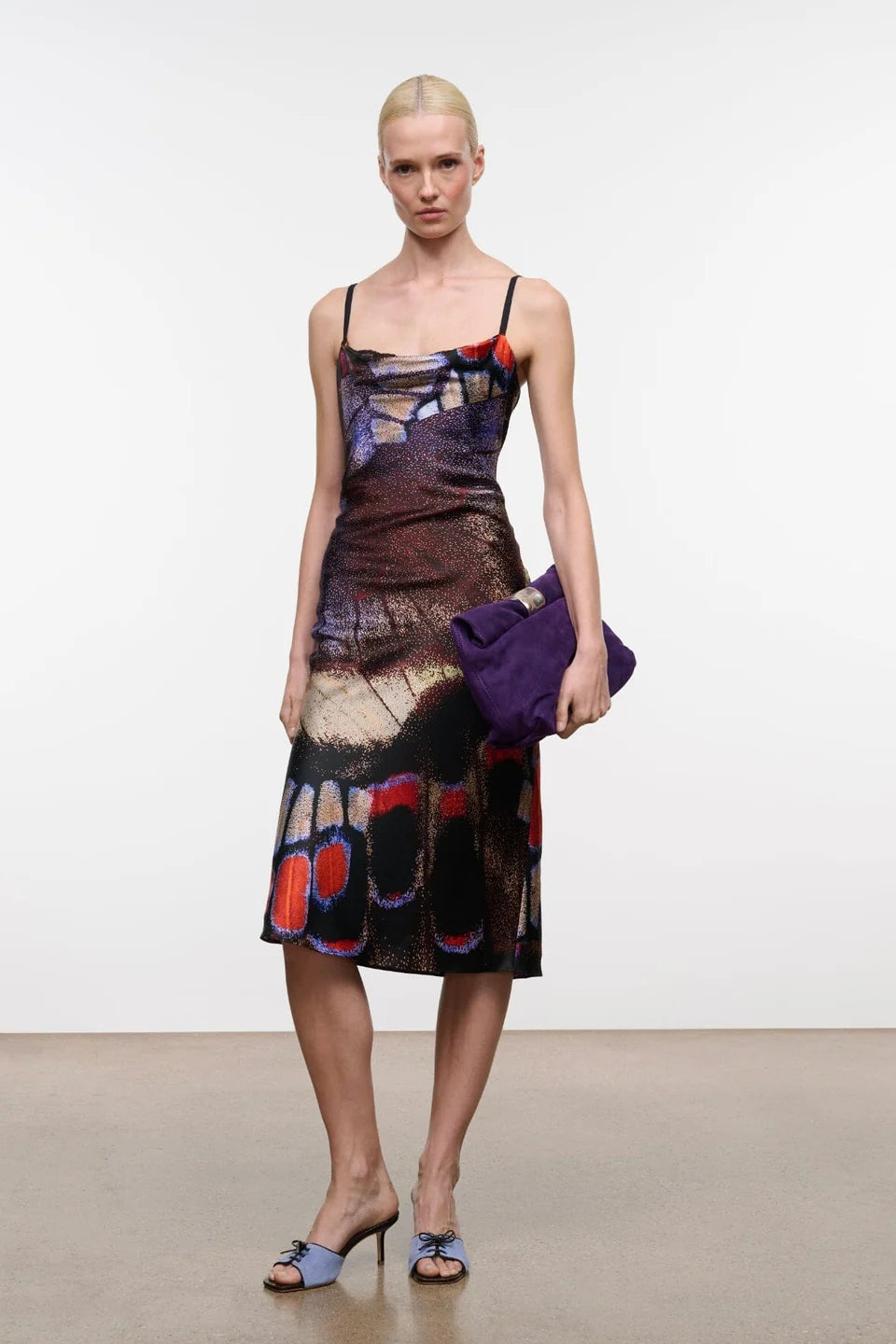 Evangeline Silk Midi Dress - Black Multi