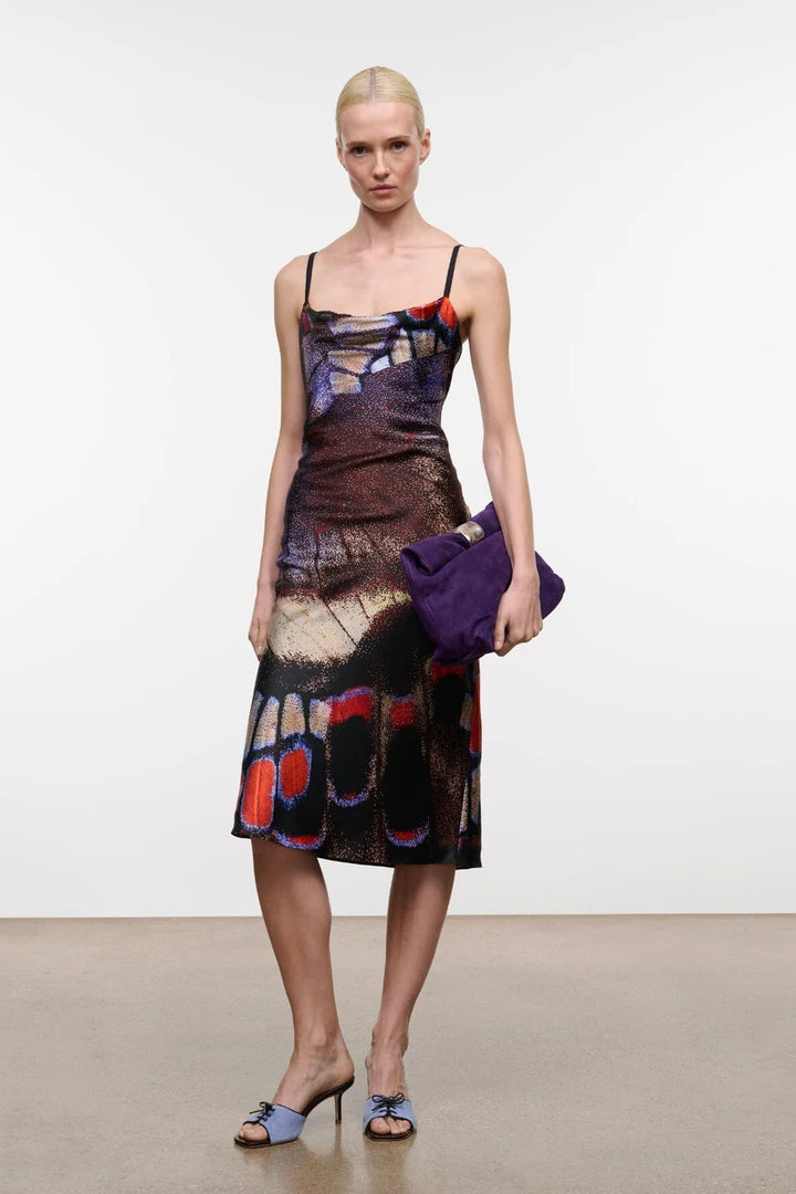 Evangeline Silk Midi Dress - Black Multi